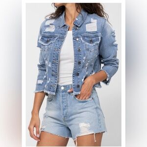 Cello Blue Distressed Jean Jacket